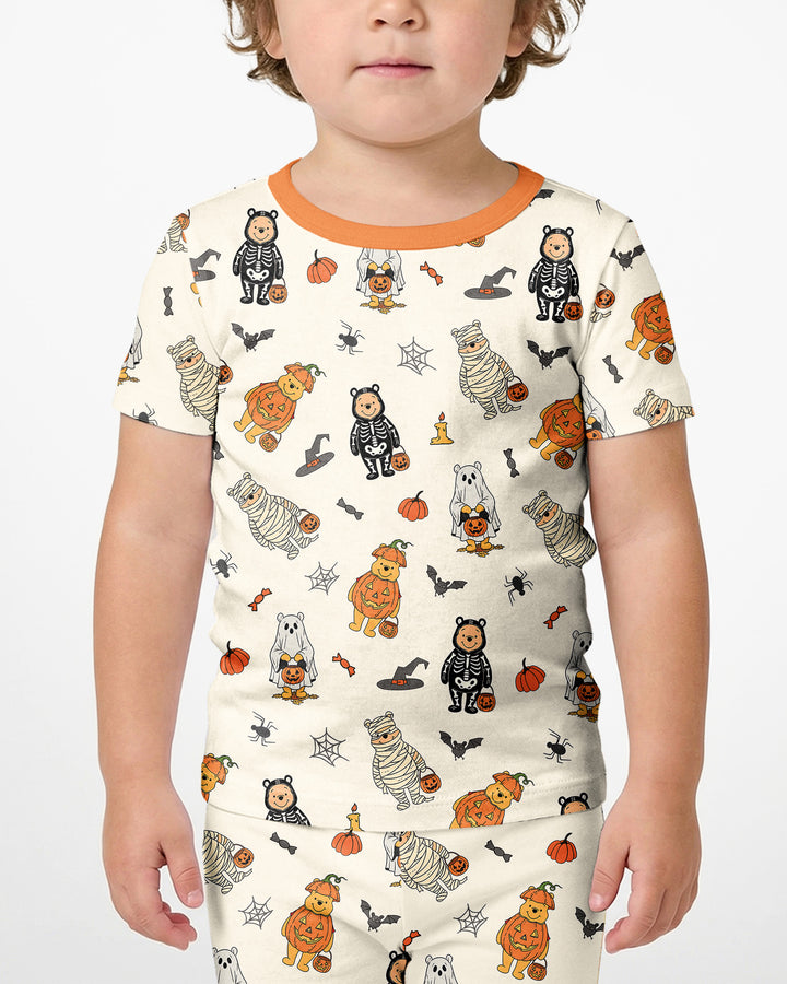 Retro Trick Or Treat Bamboo Two Piece Short Sleeve Shorts Pajama Set