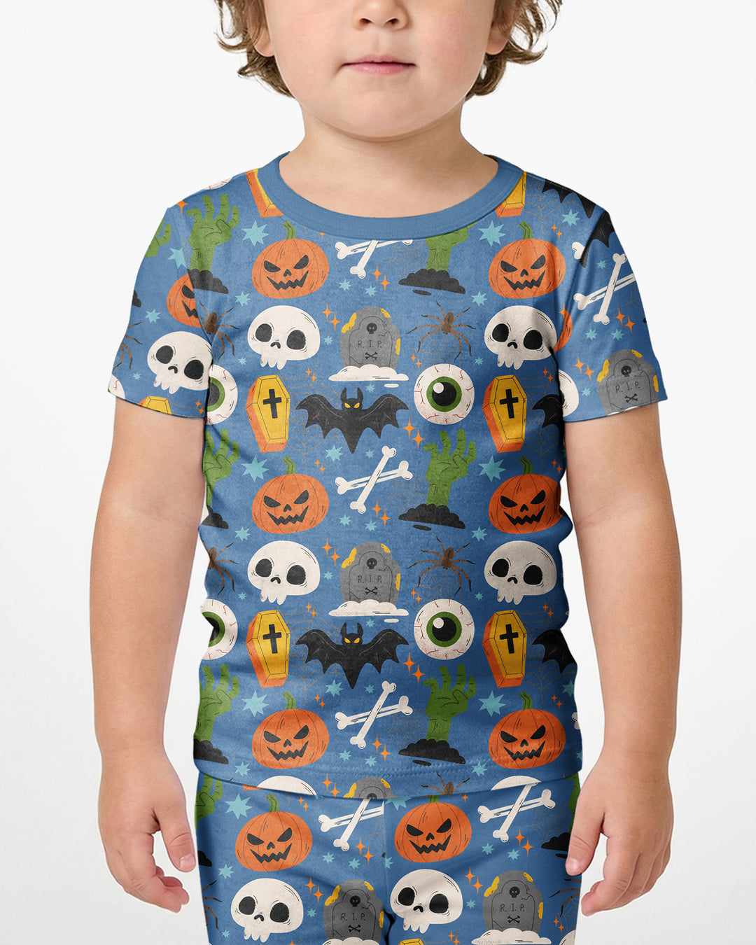 Little Monsters Bamboo Two Piece Short Sleeve Shorts Pajama Set For Halloween