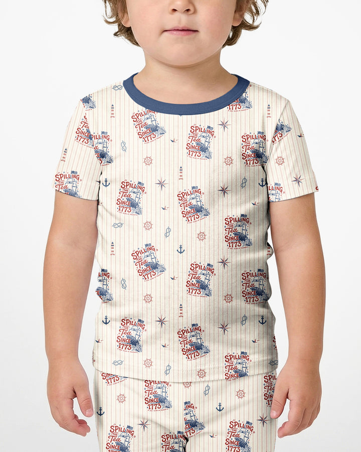 Spilling The Tea Since 1773 Family Matching Bamboo Two Piece Short Sleeve Shorts Pajama Set