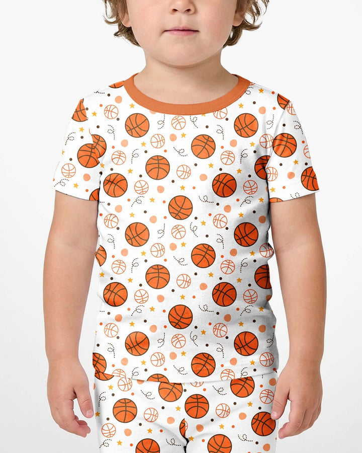 Conjunto de pijama de dos piezas de baloncesto naranja de bambú de manga corta y pantalón corto