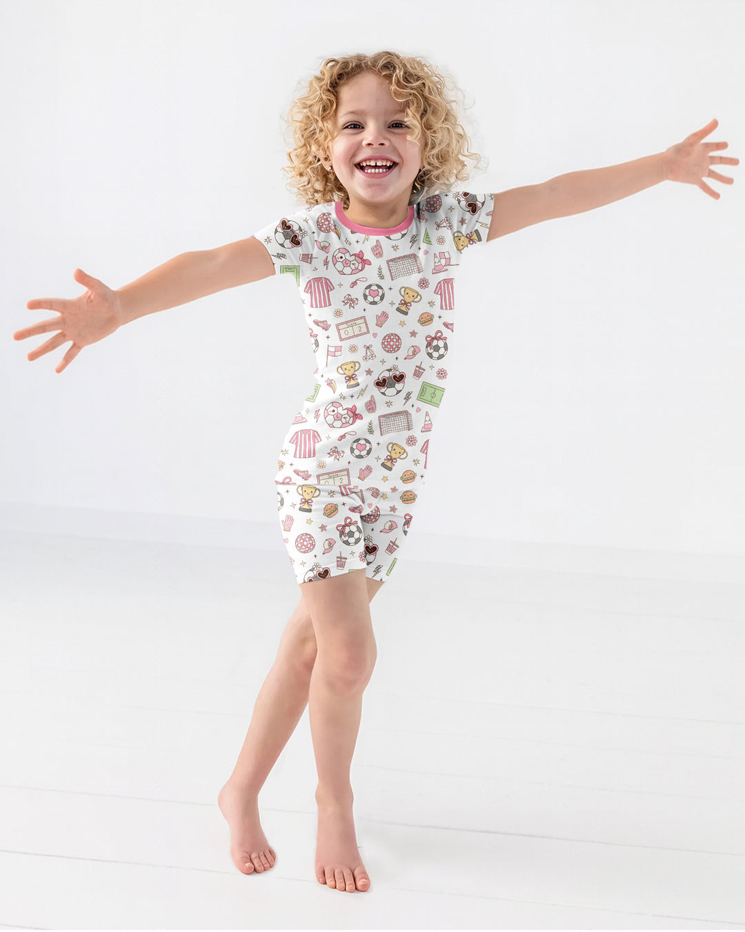 Pink Girly Soccer Coquette Bamboo Two Piece Short Sleeve Shorts Pajama Set