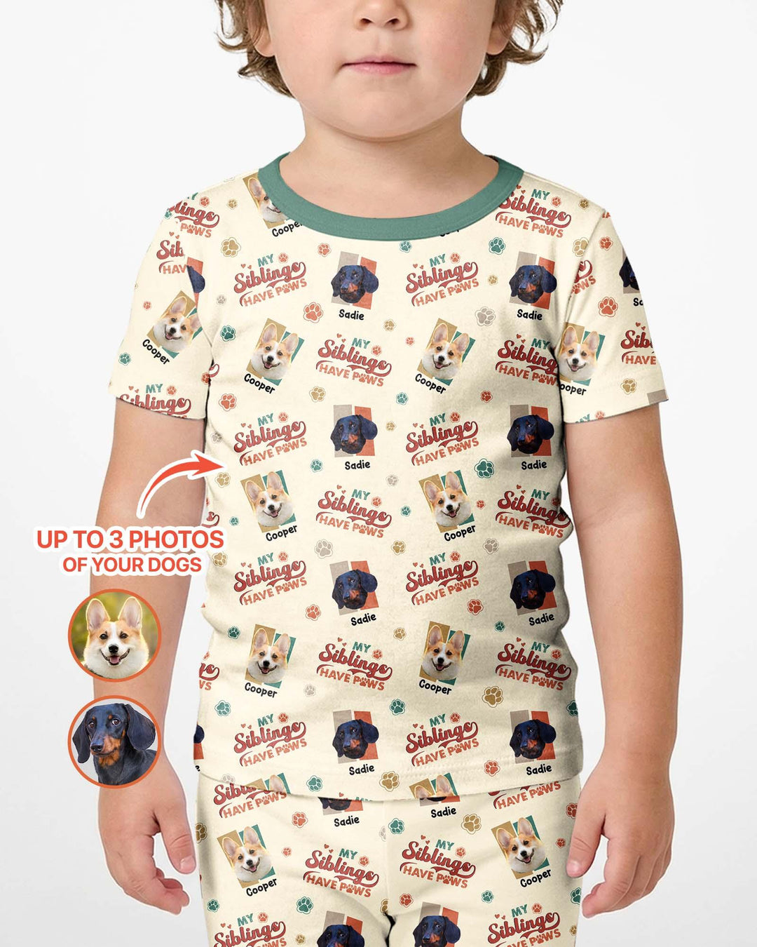 Custom Dog Photos "My Siblings Have Paws" Bamboo Two Piece Short Sleeve Shorts Pajama Set