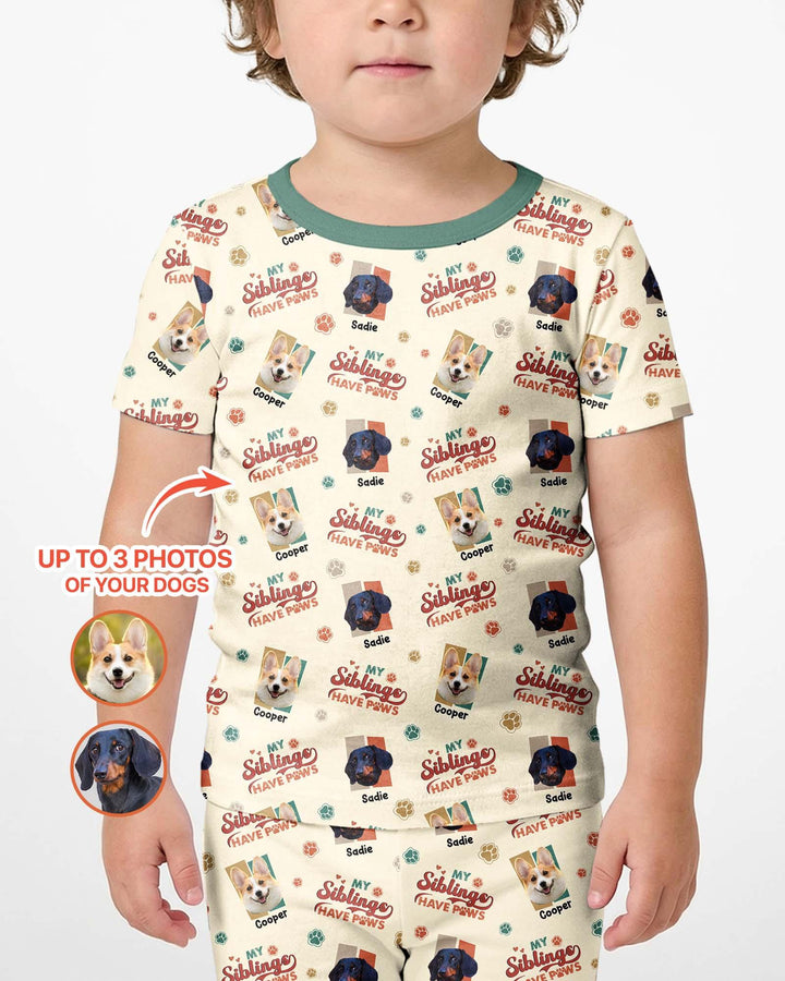 Custom Dog Photos "My Siblings Have Paws" Bamboo Two Piece Short Sleeve Shorts Pajama Set