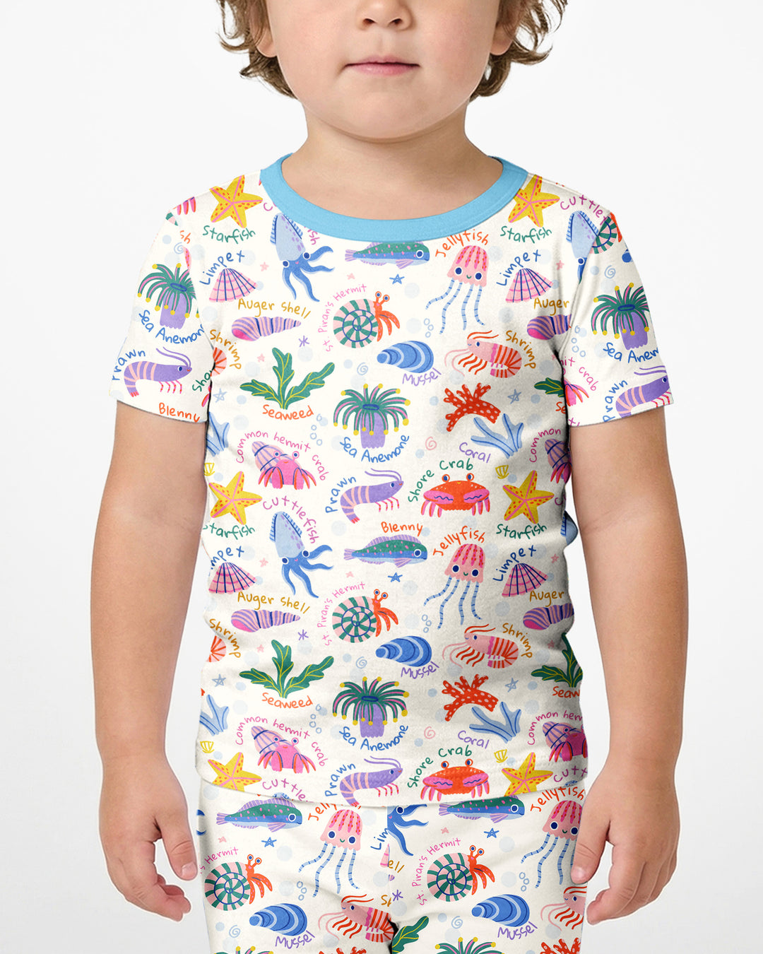 Conjunto de Pijama de Manga Corta y Pantalón Corto de Bambú "Amigos de la Piscina de Marea"