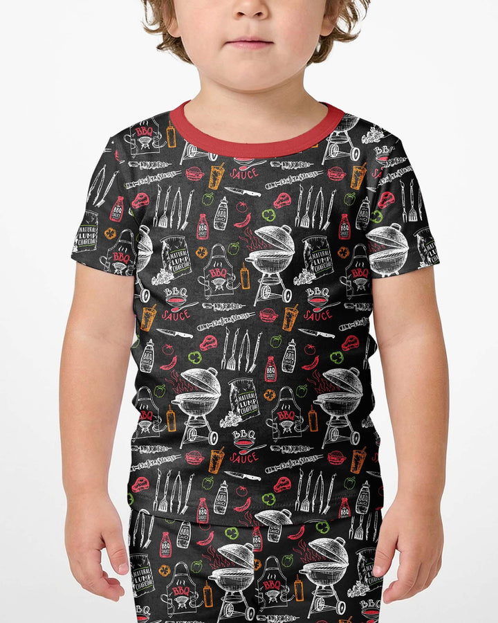 Backyard BBQ Party Family Matching Bamboo Two Piece Short Sleeve Shorts Pajama Set