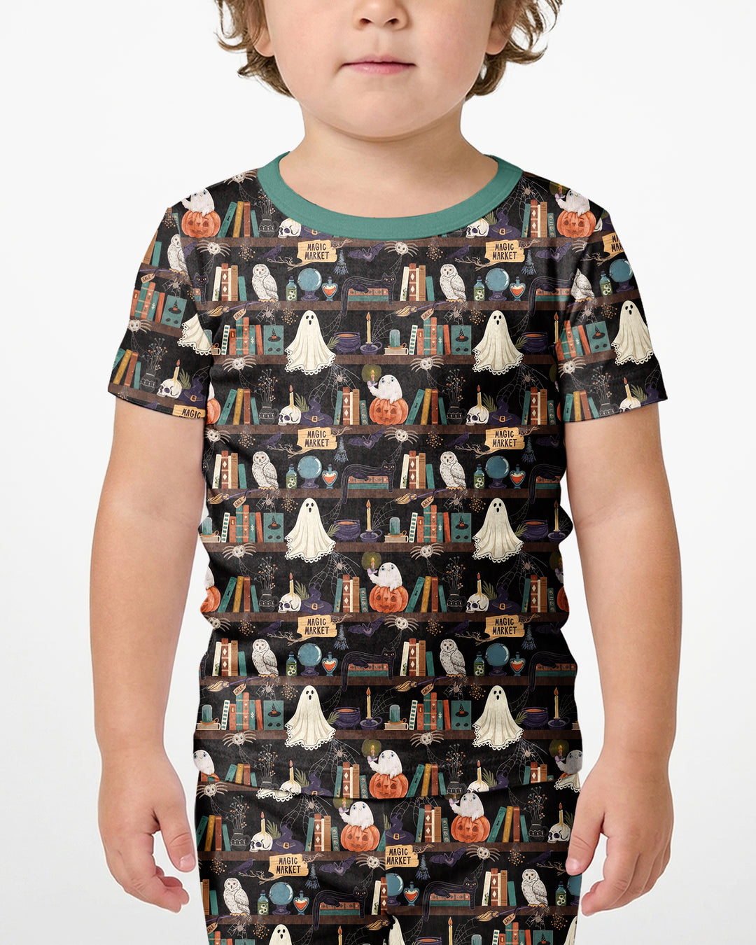 Cute Ghost Witchy Halloween Magic Library Bamboo Two Piece Short Sleeve Shorts Pajama Set