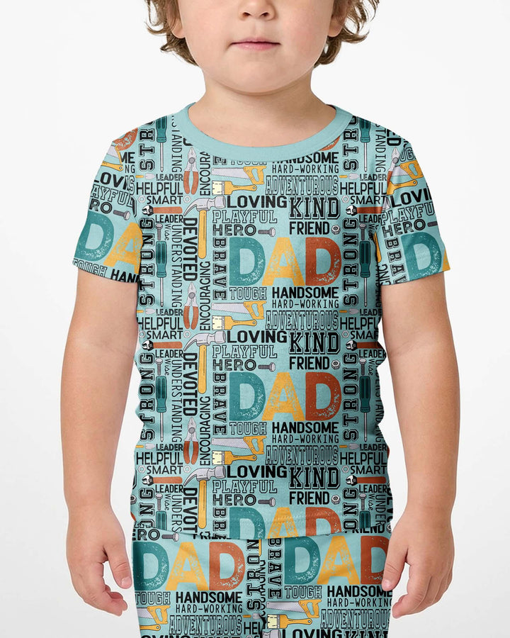 Conjunto de Pijama de Dos Piezas de Bambú con Collage de Palabras "Papá" y Manga Corta y Pantalón Corto