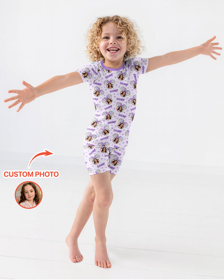 Custom Photo Little Princess Bamboo Two Piece Short Sleeve Shorts Pajama Set