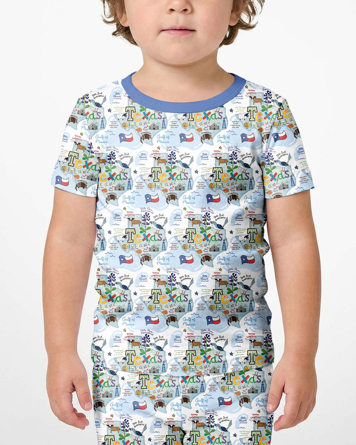 Texas Map Family Matching Bamboo Two Piece Short Sleeve Shorts Pajama Set