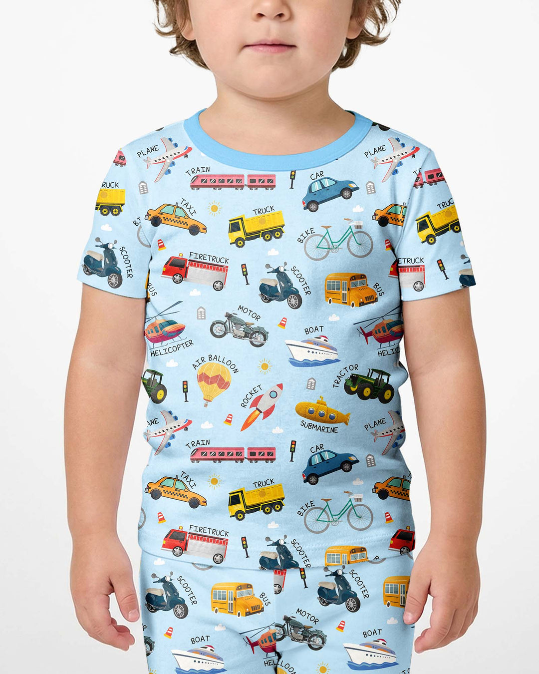 Vehicle Vocabulary Bamboo Two Piece Short Sleeve Shorts Pajama Set