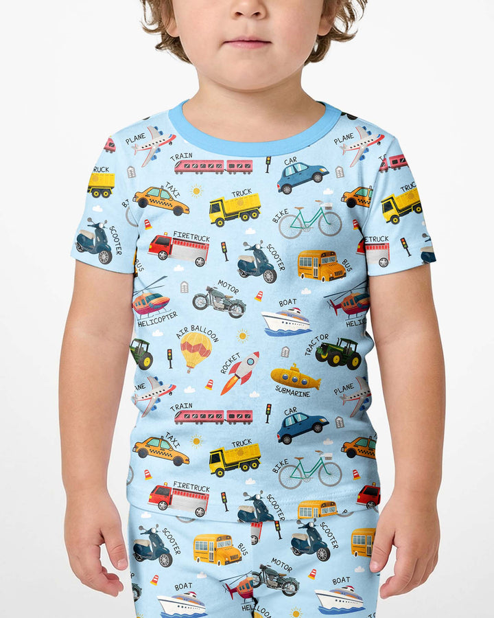 Vehicle Vocabulary Bamboo Two Piece Short Sleeve Shorts Pajama Set