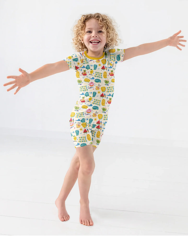 Summer Fruits Surfing On God's Promises Bamboo Two Piece Short Sleeve Shorts Pajama Set