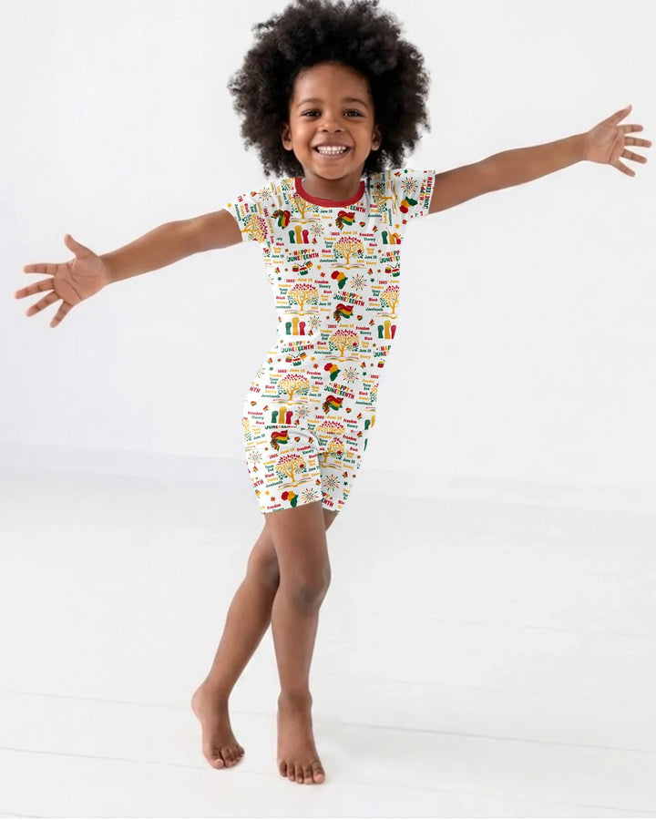 Happy Juneteenth Bamboo Two Piece Short Sleeve Shorts Pajama Set
