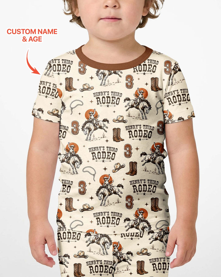 Custom Name Birthday Rodeo Bamboo Two Piece Short Sleeve Shorts Pajama Set
