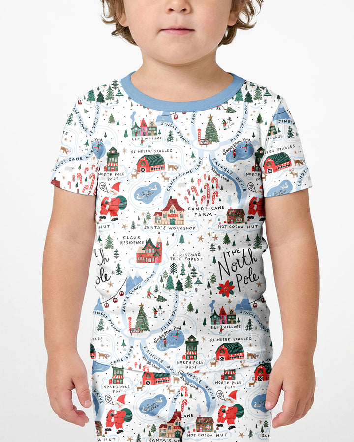 The North Pole Map Bamboo Two Piece Short Sleeve Shorts Pajama Set