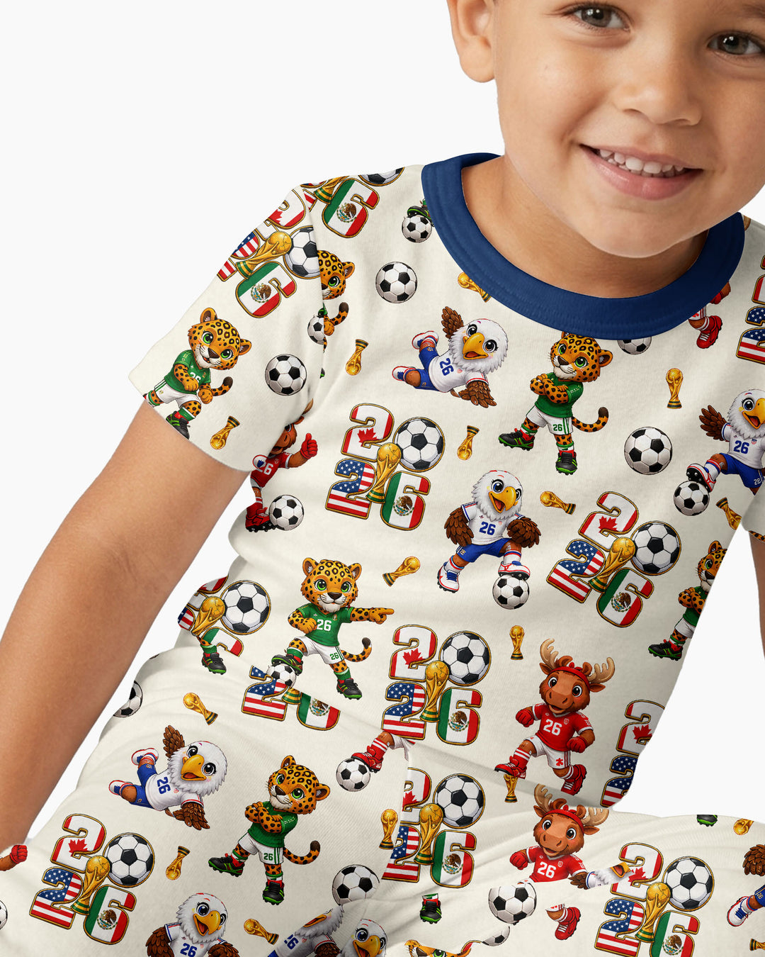 Cute Soccer Mascots USA CAN MEX Bamboo Two Piece Short Sleeve Pajama Set