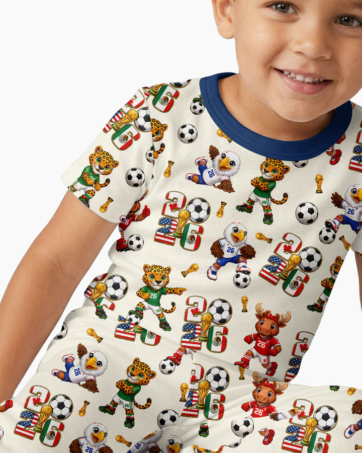 Cute Soccer Mascots USA CAN MEX Bamboo Two Piece Short Sleeve Pajama Set