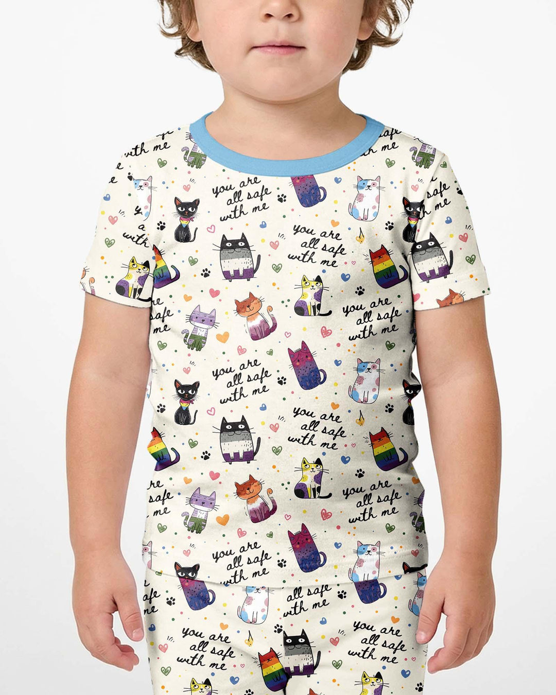 Loved & Safe Kitties Family Matching Bamboo Two Piece Short Sleeve Shorts Pajama Set