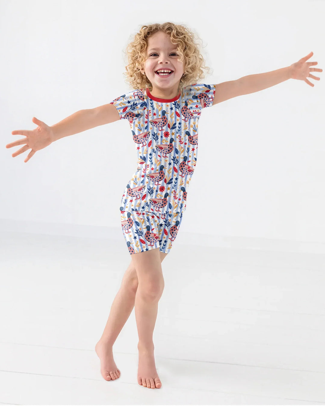 Patriotic Mallard Duck Bamboo Two Piece Short Sleeve Shorts Pajama Set