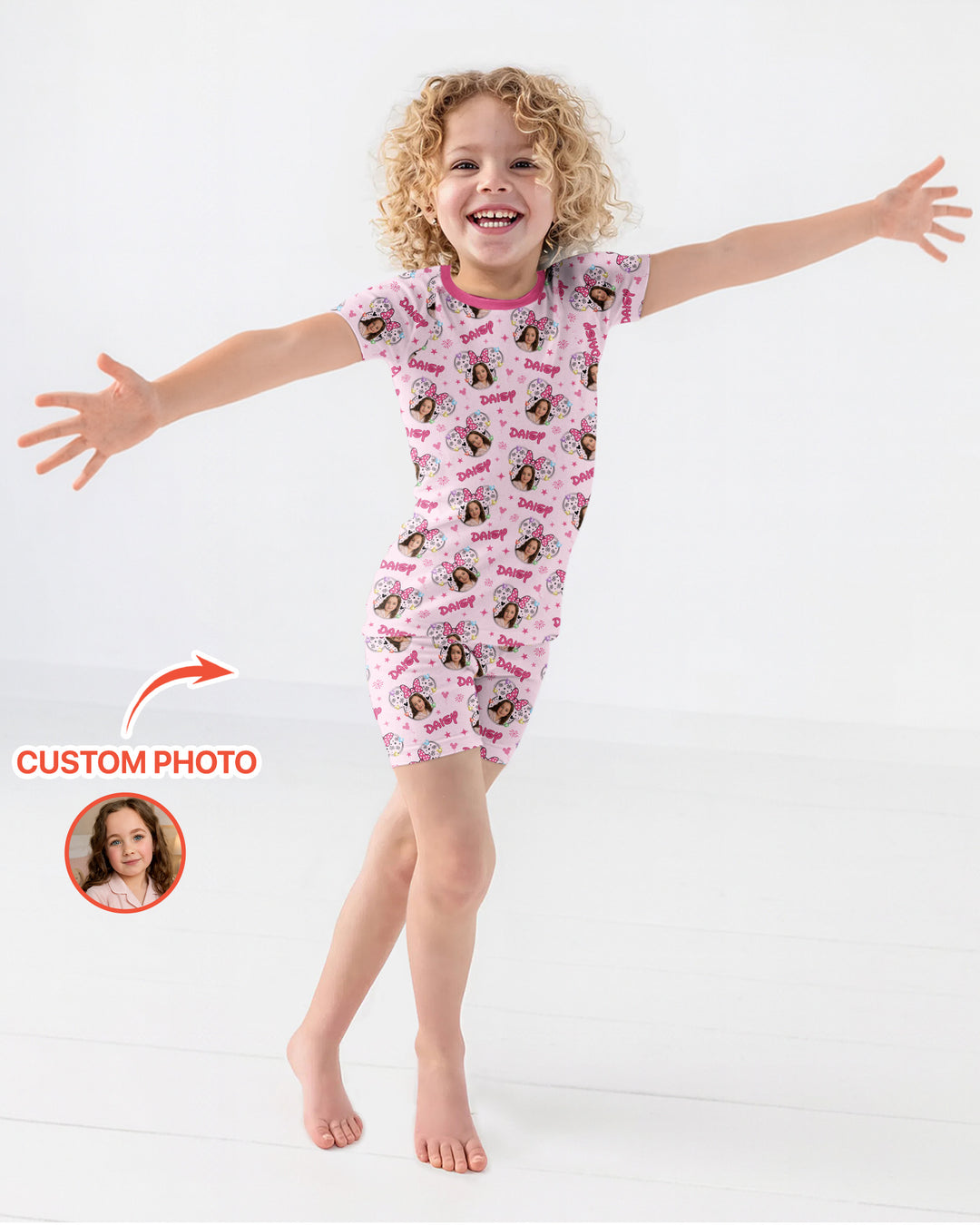 Custom Photo Little Princess Bamboo Two Piece Short Sleeve Shorts Pajama Set