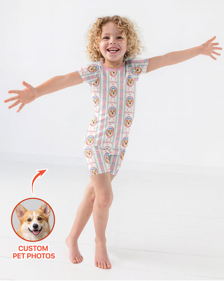 Custom Coquette Pet Photo Little Protector Bamboo Two Piece Short Sleeve Shorts Pajama Set