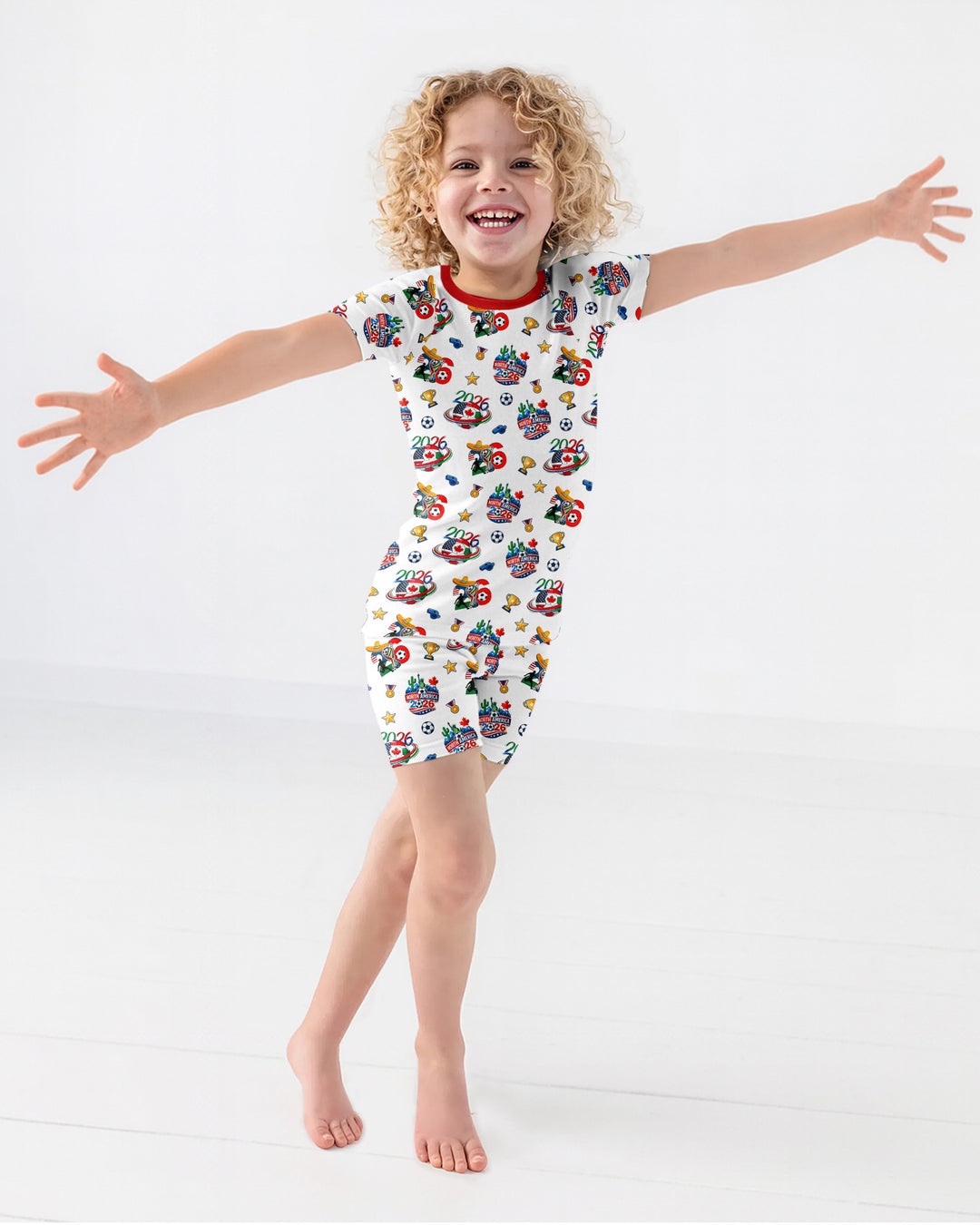 World Soccer North America 2026 Family Matching Bamboo Two Piece Short Sleeve Shorts Pajama Set