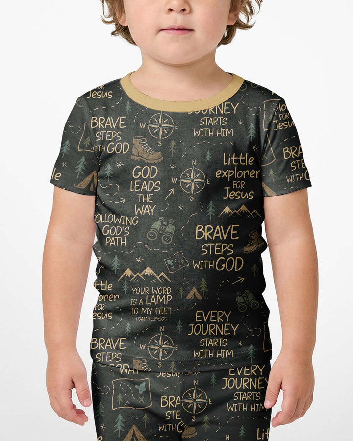 Little Explorer God Leads The Way Bamboo Two Piece Short Sleeve Shorts Pajama Set