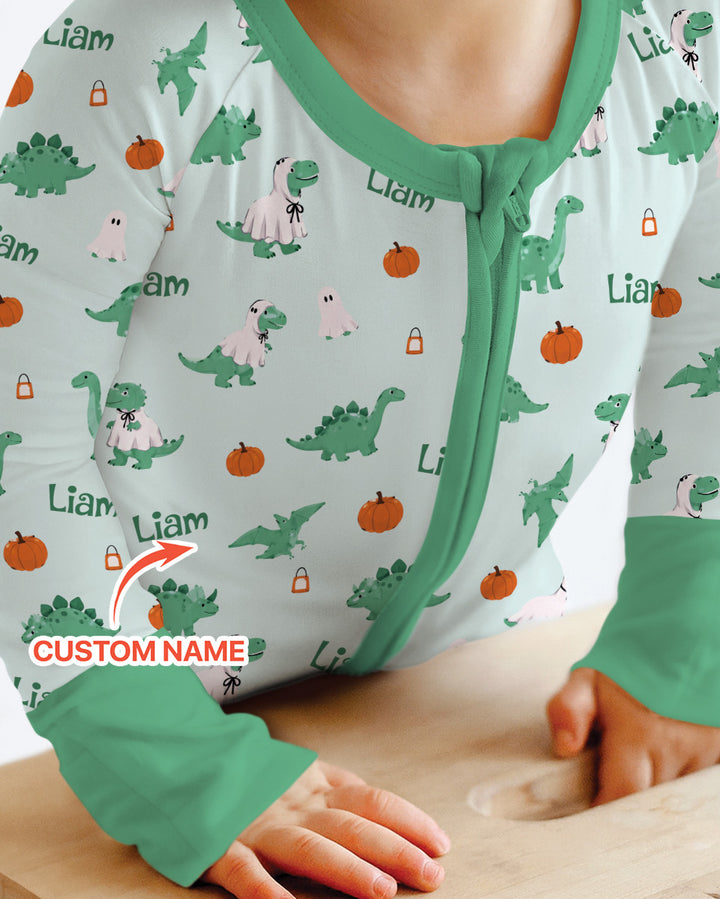 Custom Name Spooky Dinosaur Halloween - Personalized Bamboo Convertible Zippy