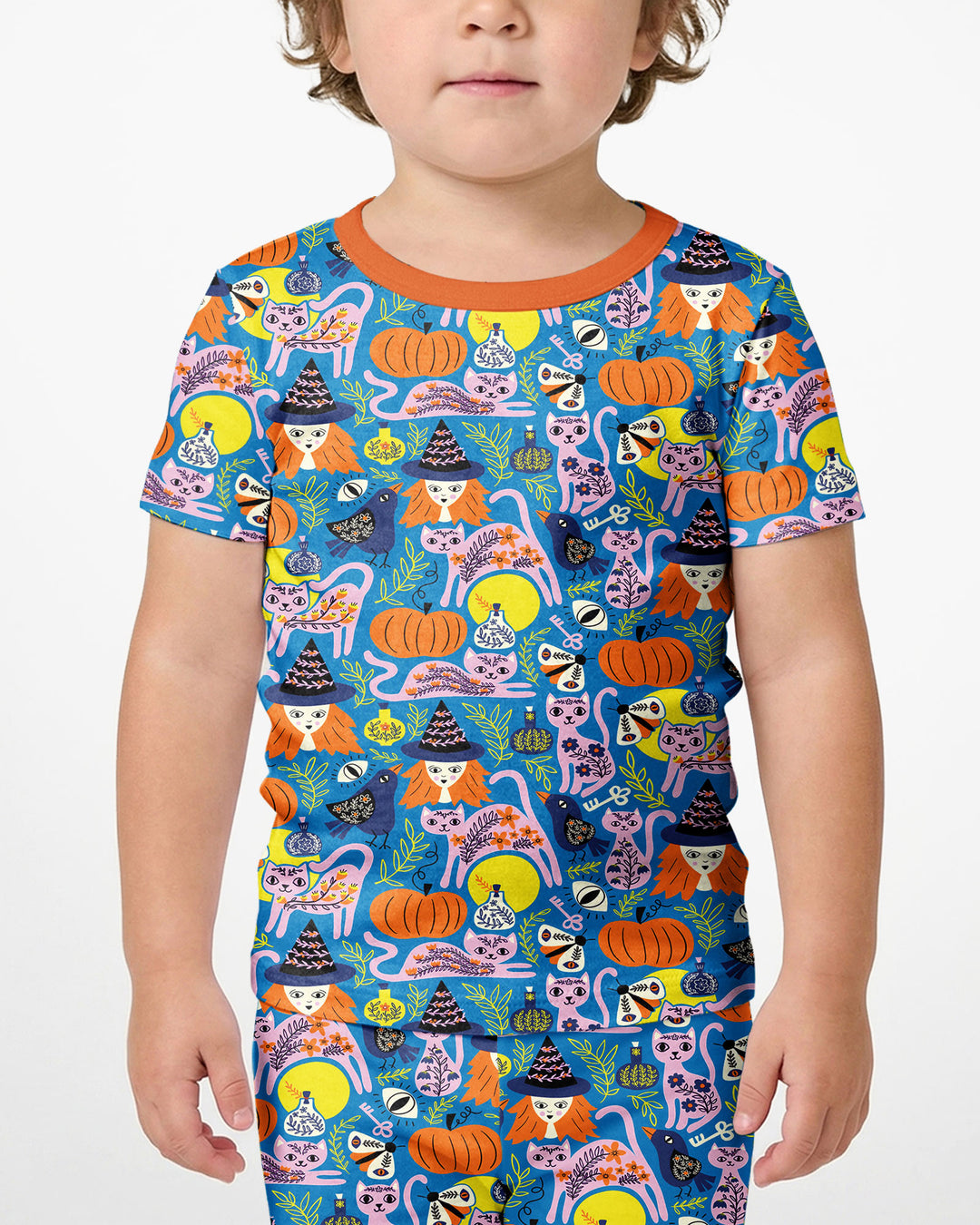 Whimsical Witch Cats Bamboo Two Piece Short Sleeve Shorts Pajama Set