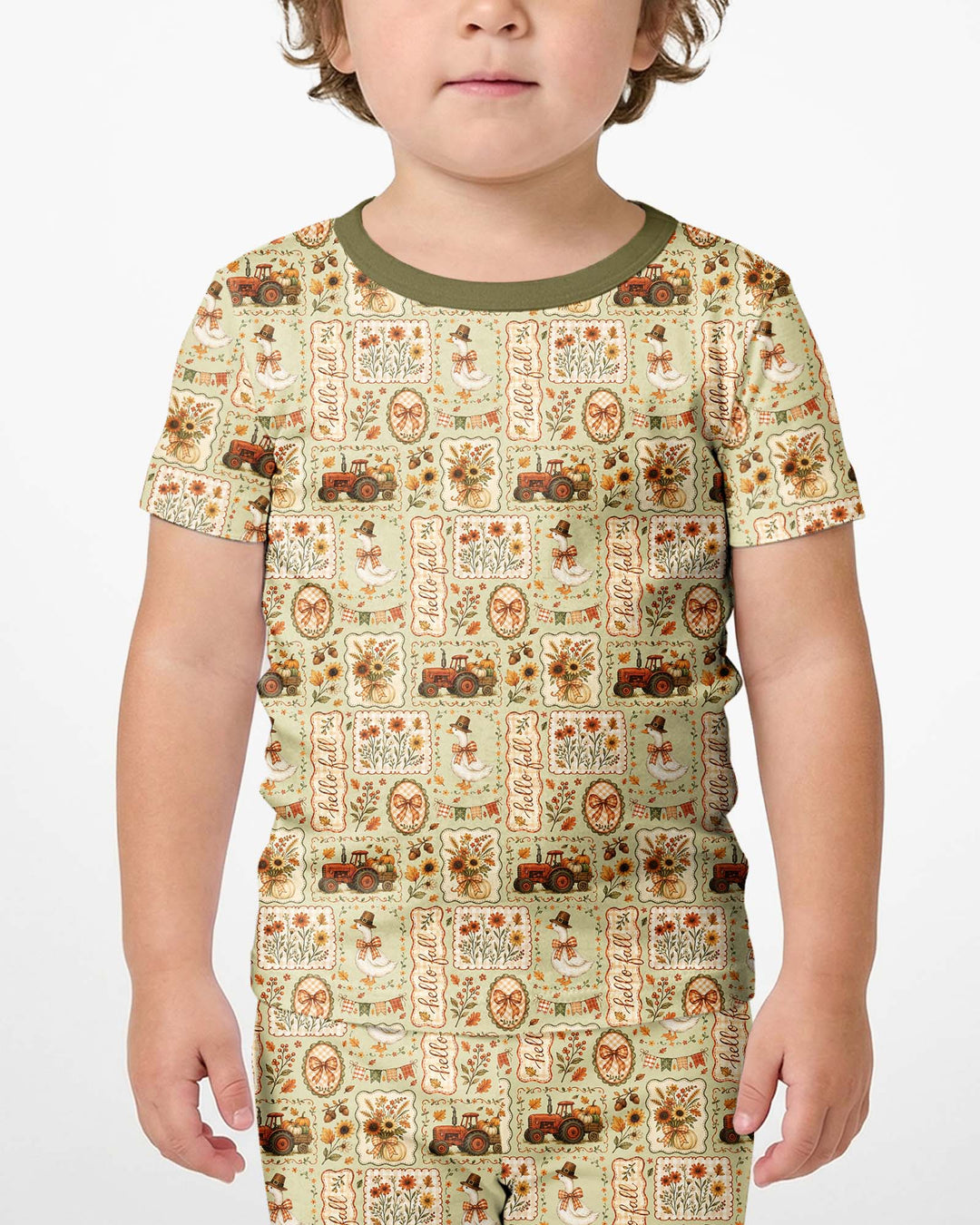 Farmhouse Fall Goose Family Matching Bamboo Two Piece Short Sleeve Pajama Set