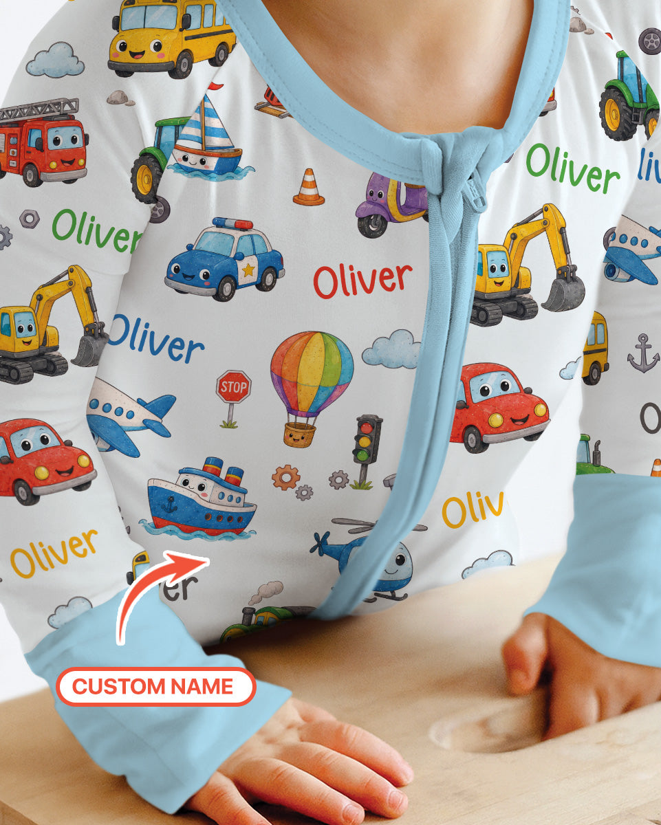 Custom Name Cute Transport Bamboo Convertible Zippy