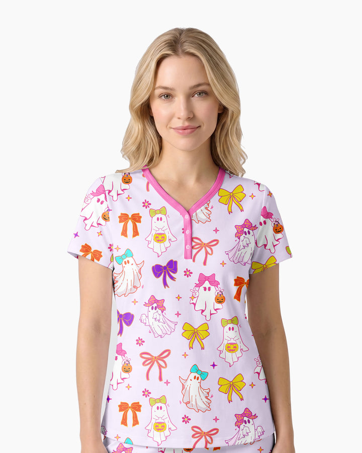 Coquette Ghost & Bow Bamboo Women Short Sleeve Short Pajama Set