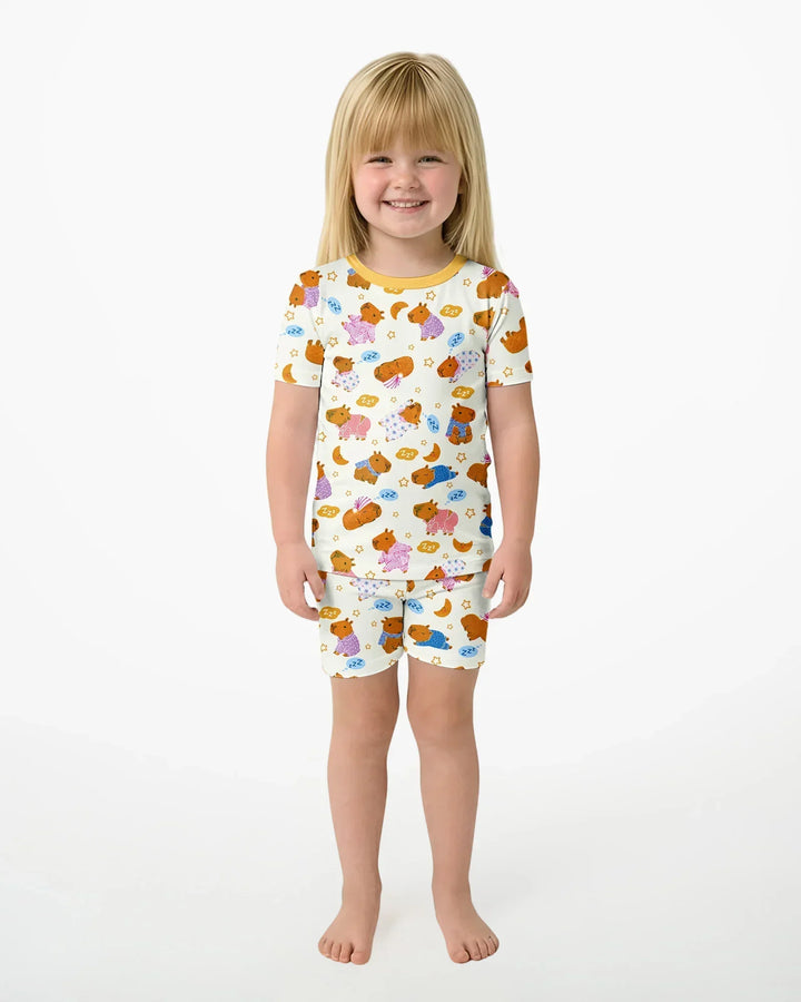 Conjunto de Pijama de Dos Piezas de Bambú con Mangas Cortas y Pantalones Cortos