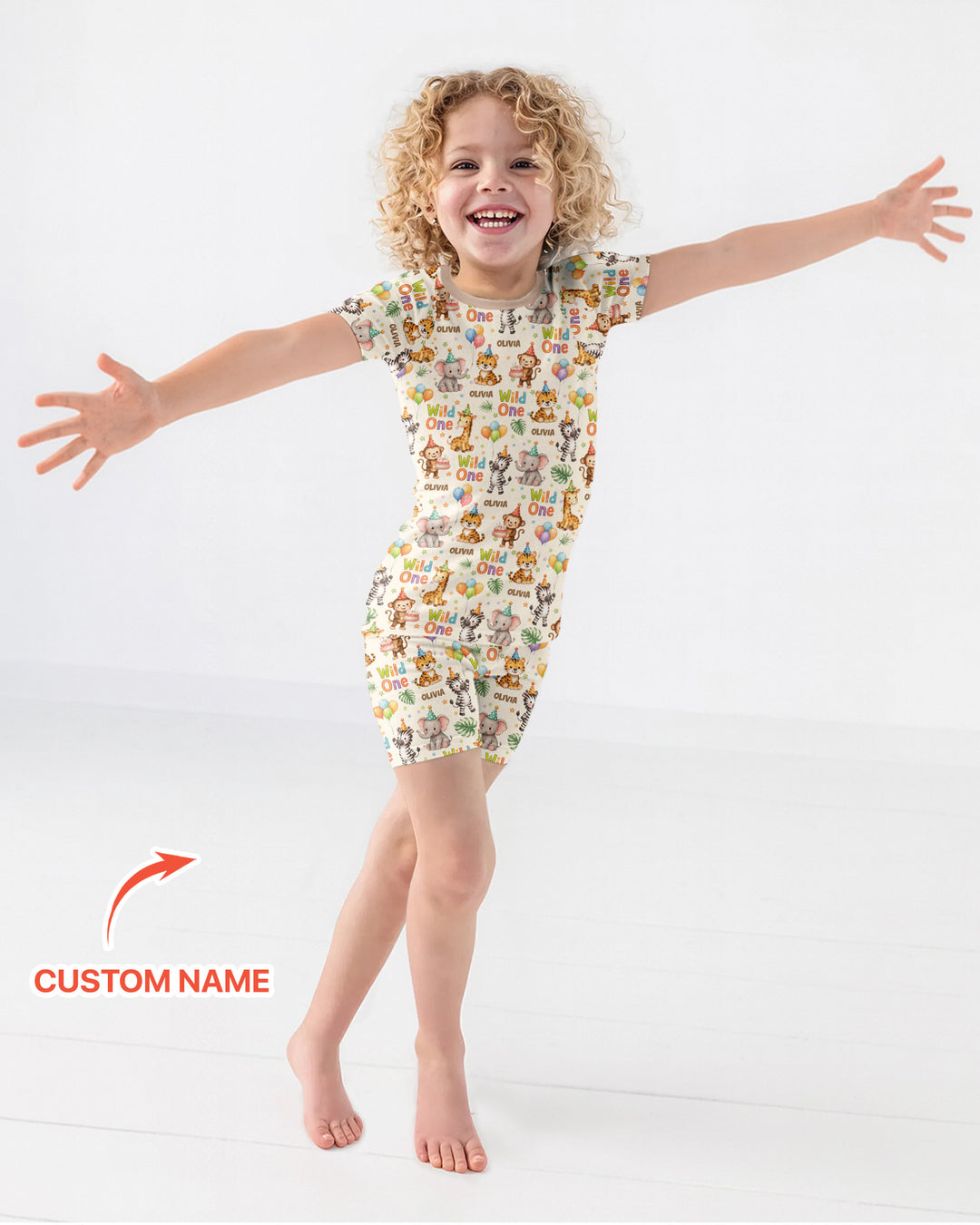 Custom Name 1st Birthday Wild One Bamboo Two Piece Short Sleeve Shorts Pajama Set