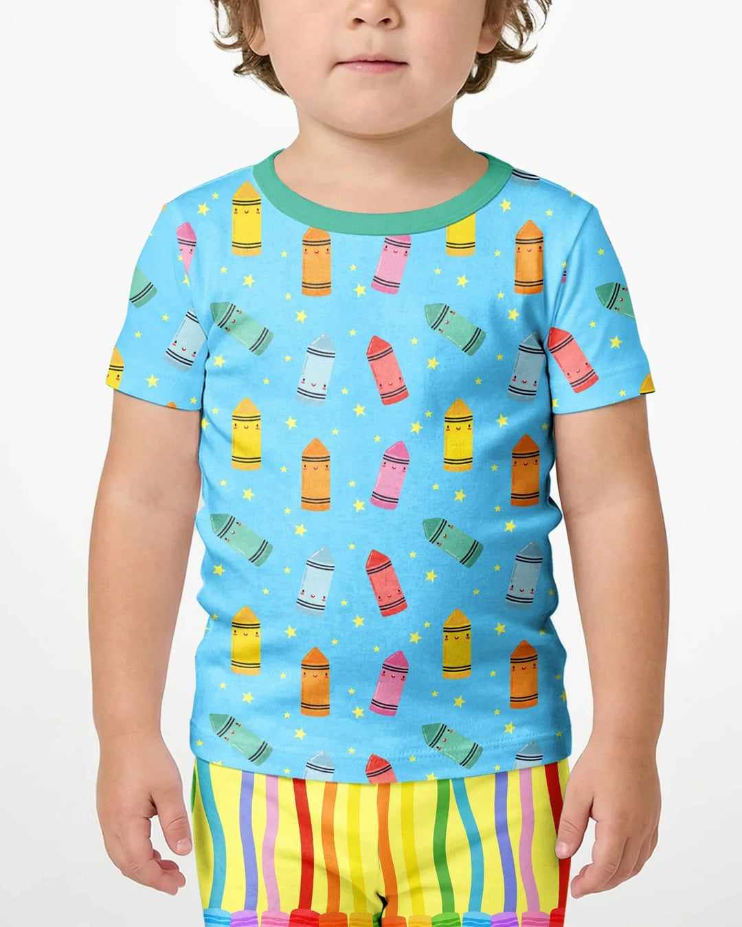 Happy Crayon Friends Bamboo Two Piece Short Sleeve Shorts Pajama Set
