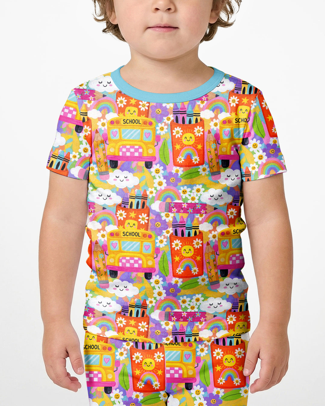 Retro Happy Classroom Bamboo Two Piece Short Sleeve Shorts Pajama Set