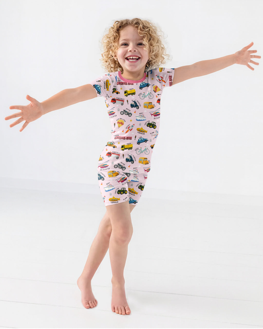 Vehicle Vocabulary Bamboo Two Piece Short Sleeve Shorts Pajama Set
