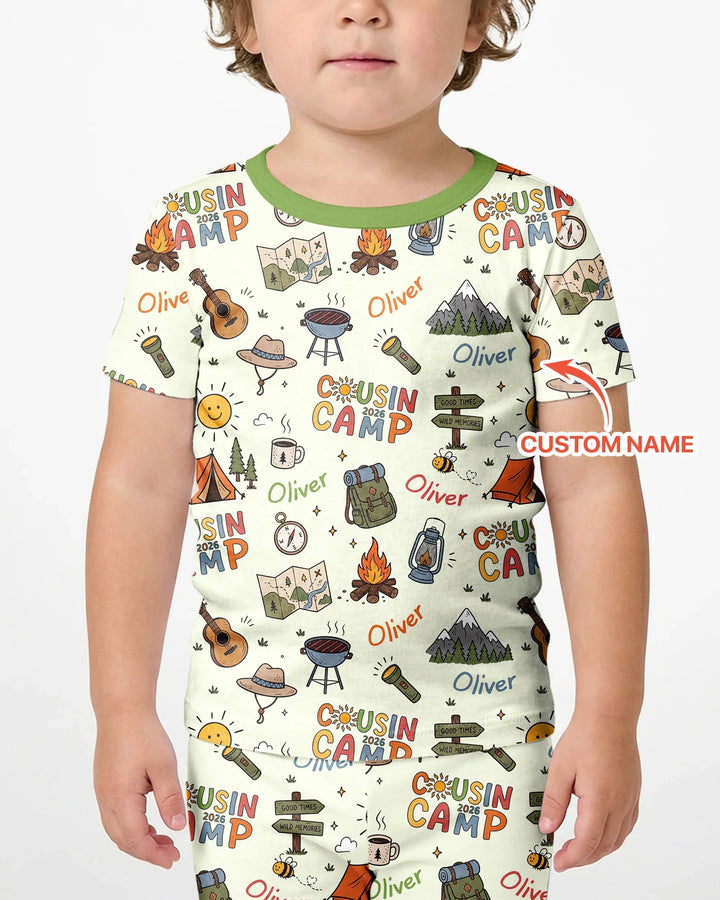 Custom Name Cousin Camp 2026 Bamboo Two Piece Short Sleeve Shorts Pajama Set