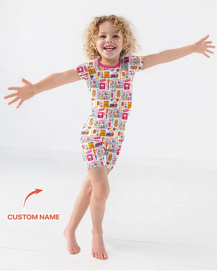 Custom Name Classroom Cuties Bamboo Two Piece Short Sleeve Shorts Pajama Set