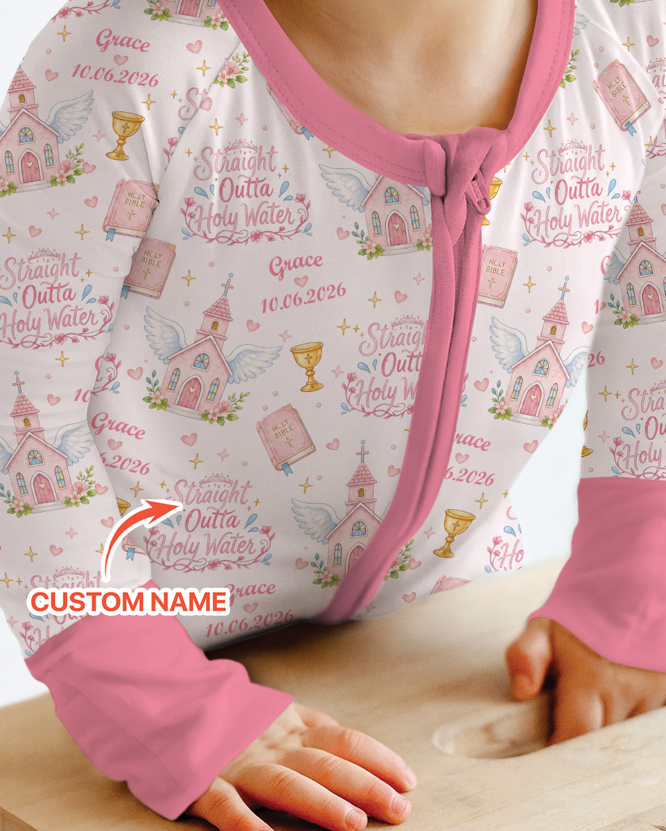 Custom Name Baptism Christening Straight Outta Holy Water Bamboo Convertible Zippy