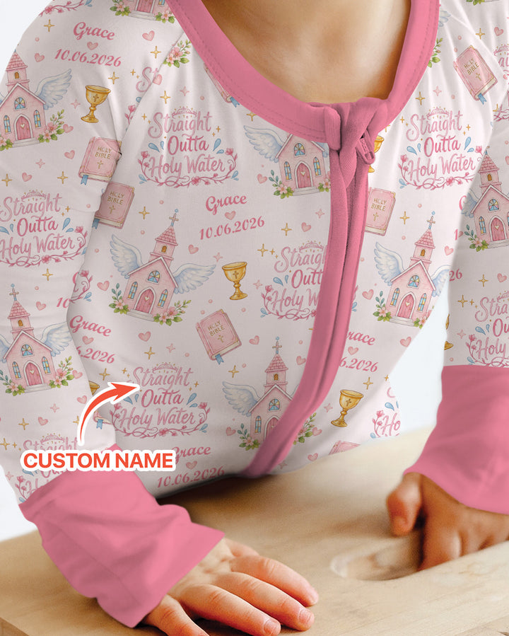 Custom Name Baptism Christening Straight Outta Holy Water Bamboo Convertible Zippy