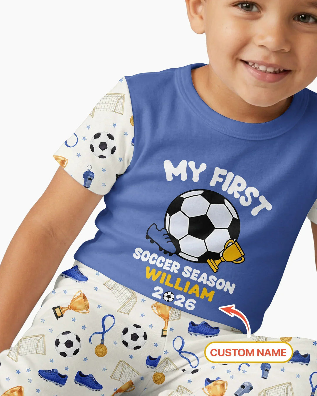 Custom Name My First Soccer Season Bamboo Two Piece Short Sleeve Pajama Set