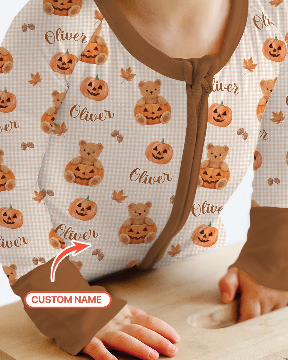 Custom Name Pumpkin Teddy Bamboo Convertible Zippy