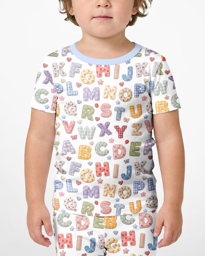 Fabric Alphabet Letters Bamboo Two Piece Short Sleeve Shorts Pajama Set