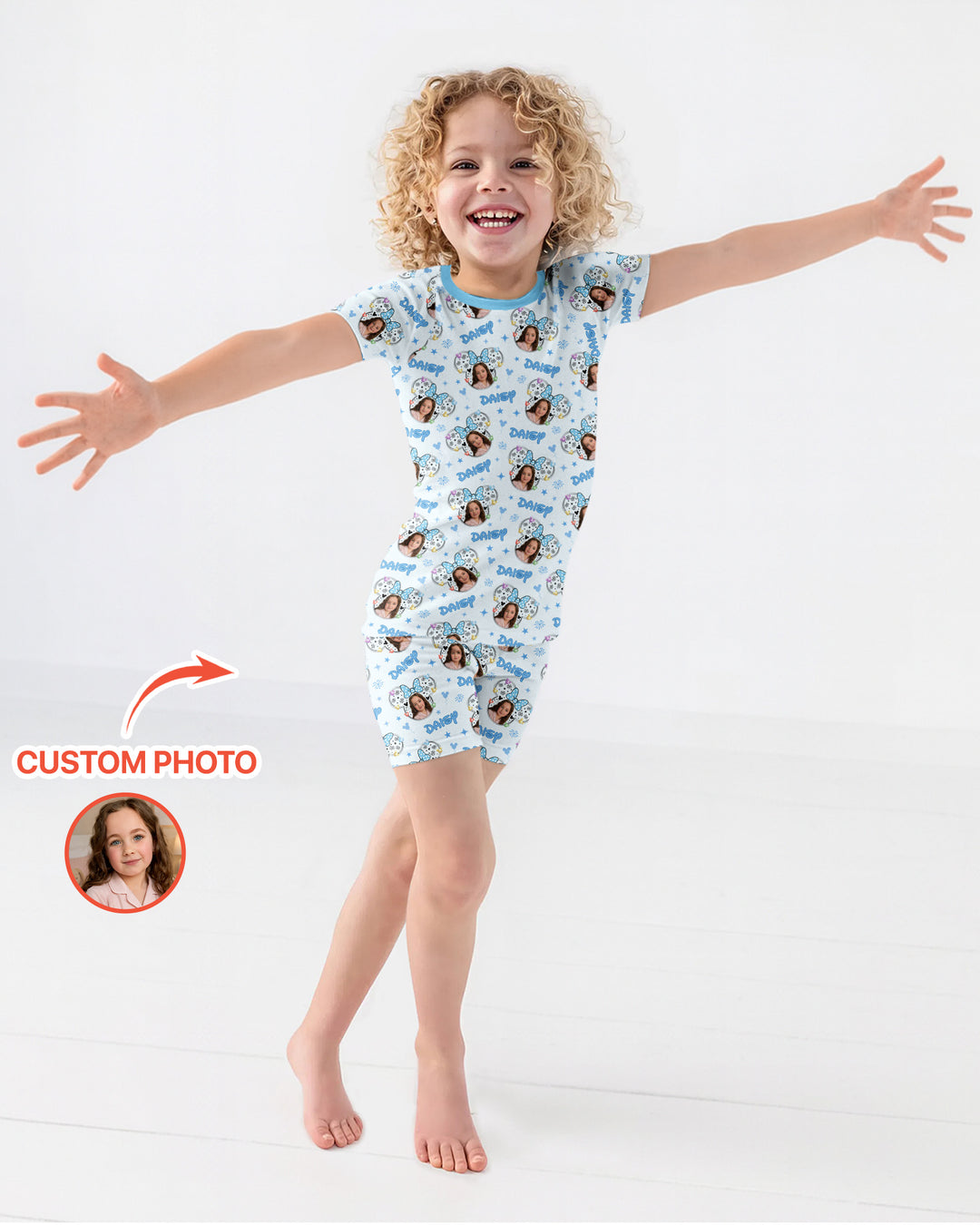 Custom Photo Little Princess Bamboo Two Piece Short Sleeve Shorts Pajama Set
