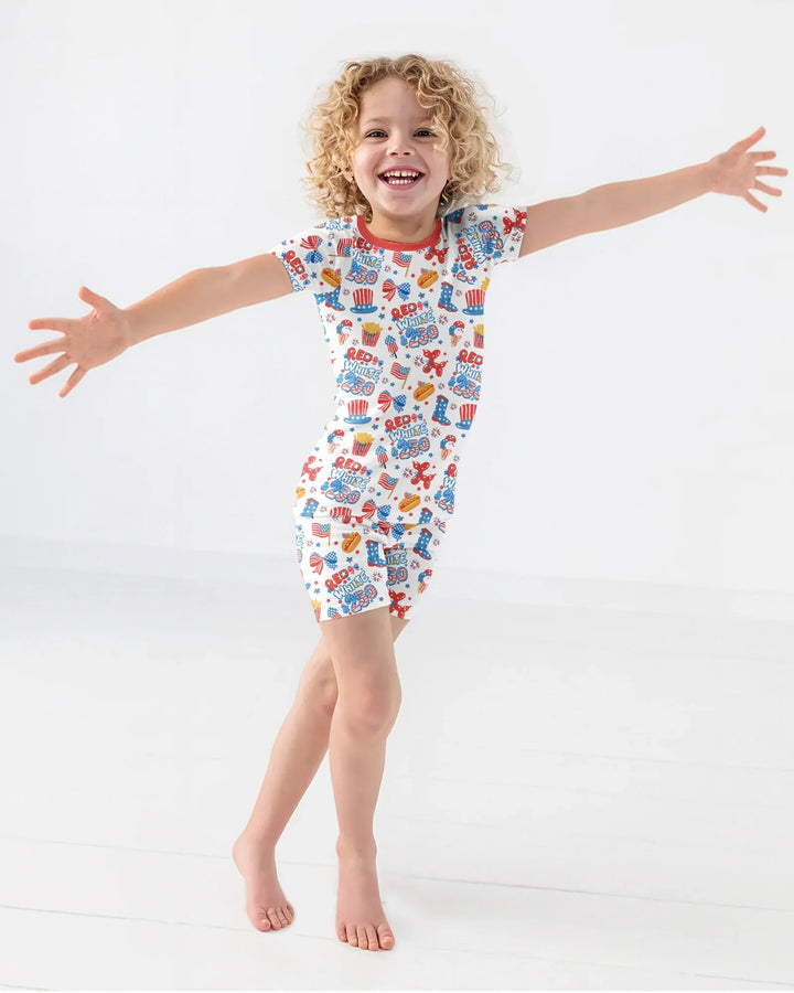 Red White & 250 Bamboo Two Piece Short Sleeve Shorts Pajama Set