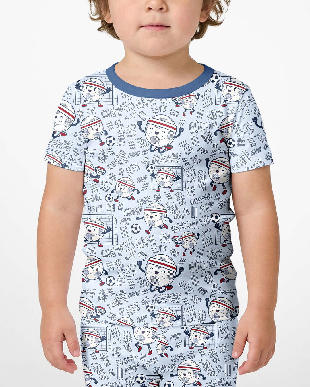 Happy Soccer Ball Family Matching Bamboo Two Piece Short Sleeve Shorts Pajama Set