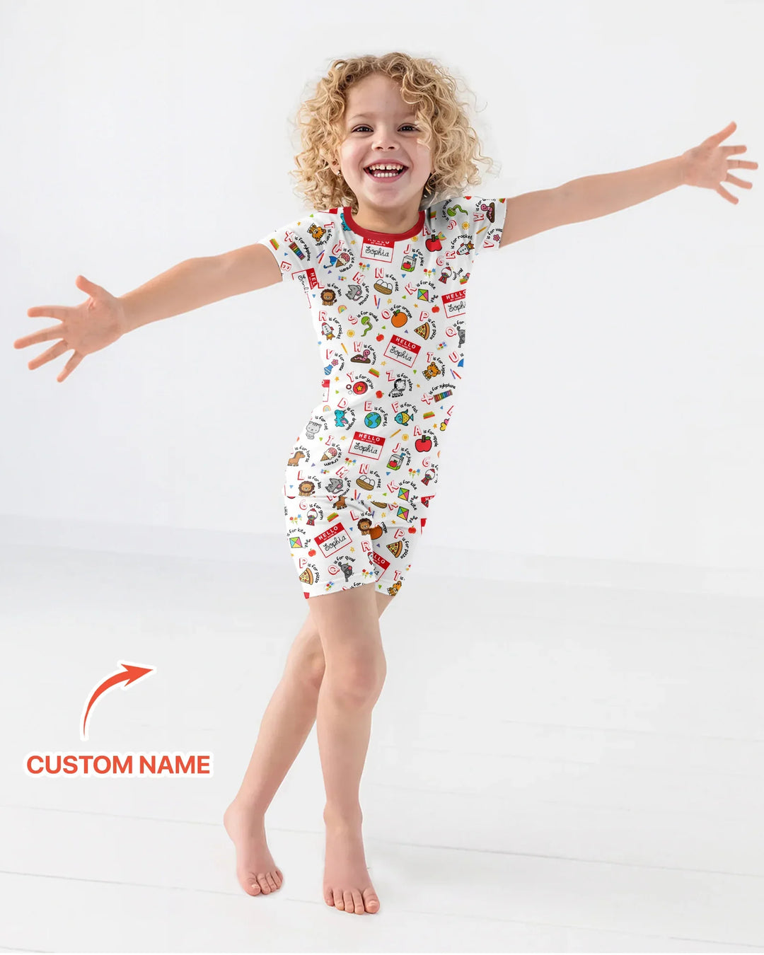 Custom Name Hello School ABCs Bamboo Two Piece Short Sleeve Shorts Pajama Set