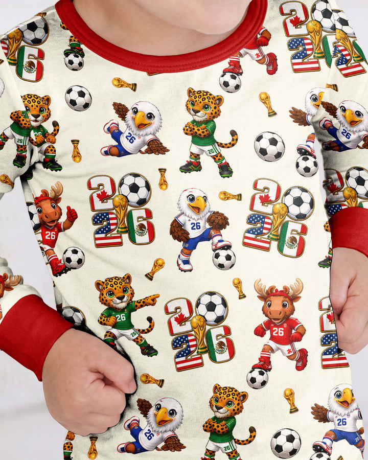 Cute Soccer Mascots USA CAN MEX Bamboo Two Piece Long Sleeve Pajama Set