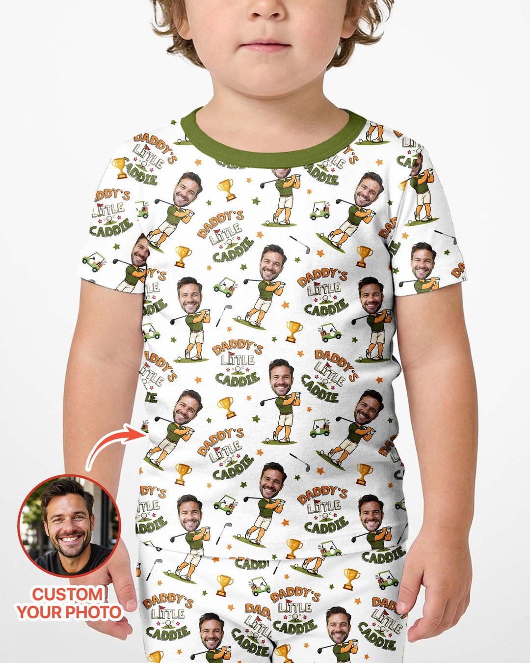 Custom Photo Daddy's Little Caddie Daddy & Me Matching Bamboo Two Piece Short Sleeve Shorts Pajama Set